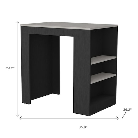 Homeroots 36in Gray and Black Faux Marble and Wood Kitchen Island With Storage 526161