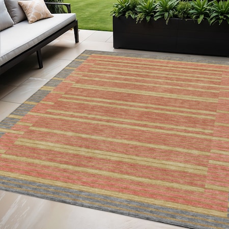 Homeroots 5' X 8' Pewter And Gold Striped Washable Indoor Outdoor Area Rug 610499