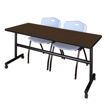 Regency Kobe Flip-Top Training Nesting Table W/ 2 M Stack Chairs, 72 in W, 30 in L, Neo Walnut MKFT7230NW47GY