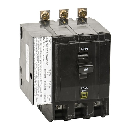 Square D Miniature Circuit Breaker, QO Series, 50A, 3 Pole, 240V AC, 22kA at 120/240V AC QOB350VH1021