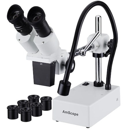 Amscope 10X-40X Compact Fixed-Lens Stereo Boom-Arm Microscope With Gooseneck LED Light SE420-XYZ