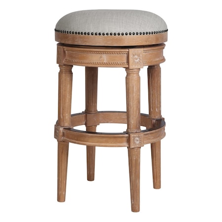 Homeroots 31" Beige And Natural Solid Wood Swivel Backless Bar Height Bar Chair 550093