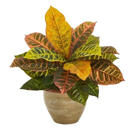 Dare2Decor 15 in. Garden Croton Artificial Plant in Ceramic Planter, Real Touch DA3085597