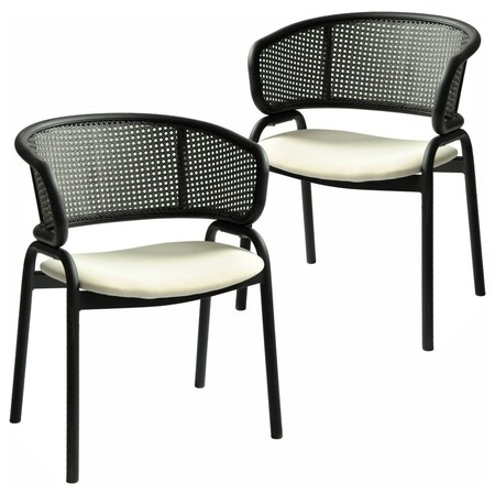 Leisuremod Ervilla Dining Chair in Black Steel Frame with Black Wicker Back and Beige Seat, 2PK ECBL-20BL-BG2