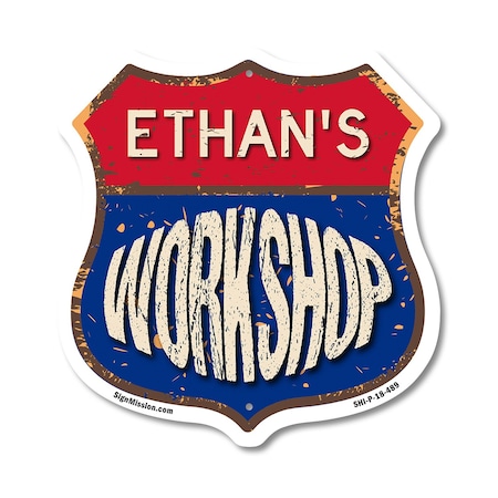 Signmission Ethan's Workshop, 18 Inch X 18 Inch, Plastic Sign SHI-P-18-489-ETHAN