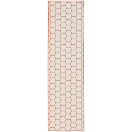 Homeroots 8' Coral And Ivory Geometric Indoor Outdoor Runner Rug 564051
