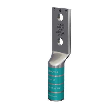 Burndy 600 kcmil, CU, 2 Hole, 1/2 Stud, 1-3/4 IN Spacing, Long Barrel YA362N