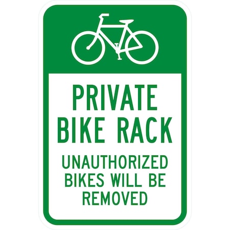 Lyle Private Bike Rack Unauthorized Bikes Will Be Removed, 12x18, Diamond Grade, White G-2845-DG_12x18