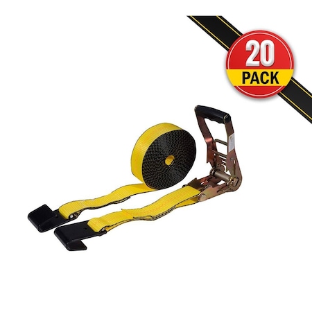 Mytee Products Ratchet Tie-Down Straps w/Flat Hooks 2 inx20 ft for Flatbed, Trailer, 20PK RS220x20