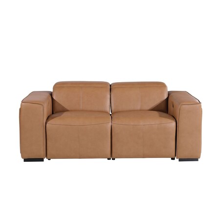Homeroots 77in Brown Italian Leather Power Reclining Loveseat With Storage 720548