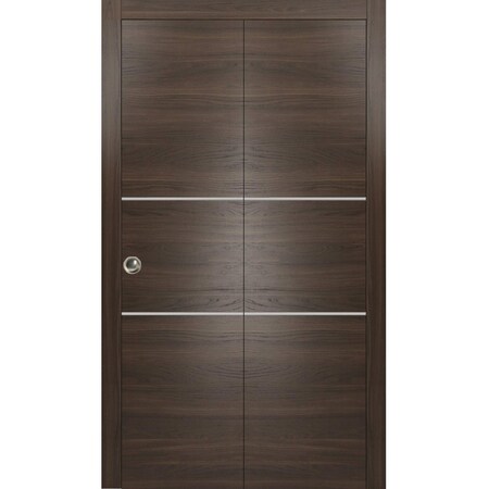 Sartodoors Sliding Closet Bi-fold Doors, Planum 0110 Chocolate Ash and Aluminum Strips, Sturdy Tracks Moldings PLANUM0110BF-CA-72 x 84 (2* 36x84)