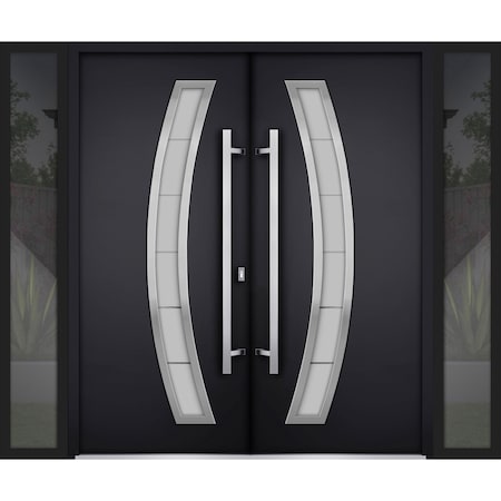 Vdomdoors Steel Double Doors Deux 6500 Black 2 Sidelight Exterior Windows Stainless Inserts Single Modern Pai DEUX6500DEXD-BLK-RH-W12+72+12 x H80