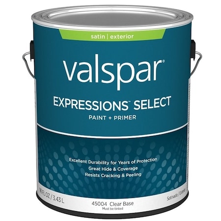 Valspar Expressions Select 4500 Latex Paint, Acrylic Base, Satin Sheen, Clear Base, 1 gal 028.0045004.007