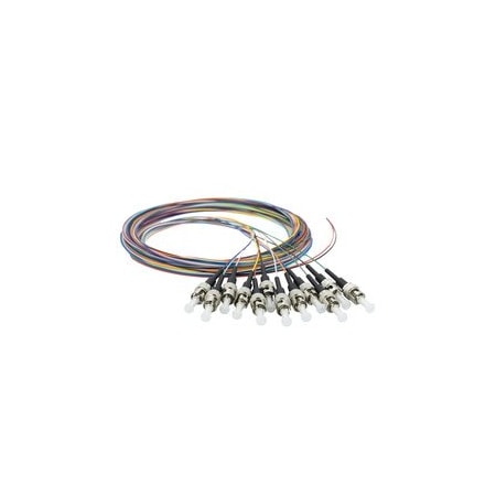Cable Wholesale 12 Strand Fiber Pigtail, OM2 - 50/125, Multmode Black Boot ST/PC connectors, 3 meter 15F1-31012