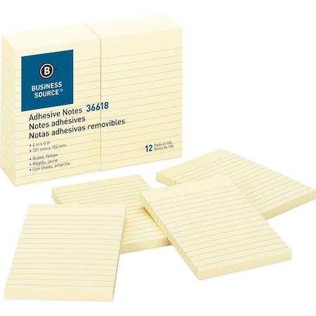 Business Source NOTES, ADHSV, 4X6, 12PK, LINED, PK2 BSN36618