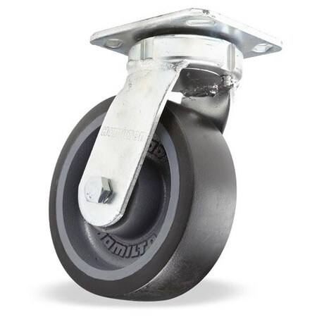 Hamilton Standard Duty Kingpinless Caster, 6" x 2" Duralast-XC Polyurethane (70D) on Cast Iron Wheels S-52K-6DB70