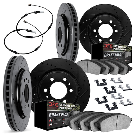 Dynamic Friction Co DFC Brake Rotor - Drilled & Slotted - Black w/HD Brake Pad w/HW Kit & Sensor 8424-47001