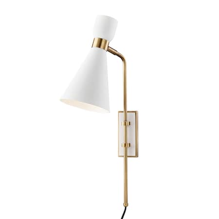 Mitzi Willa 1 Light Plug-In Sconce 24 In. Aged Brass/Soft Off White HL295101-AGB/WH
