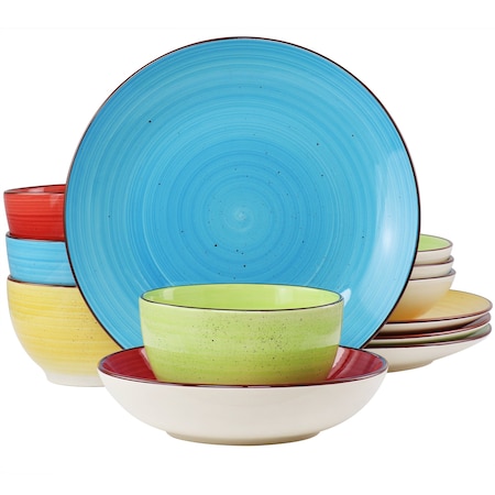 Elama Mason 12 Piece Double Bowl Stoneware Dinnerware Set in Assorted Colors ELM-MASON