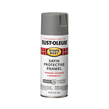 Rust-Oleum Spray Paint, Coastal Gray, Satin, Solvent, 12 Oz 312819