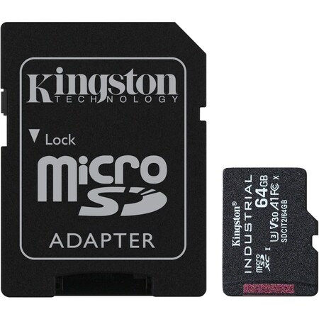 Kingston 64GB MICROSDXC INDUSTRIAL C10 A1 PSLC CARD + SD ADAPTER SDCIT2/64GB