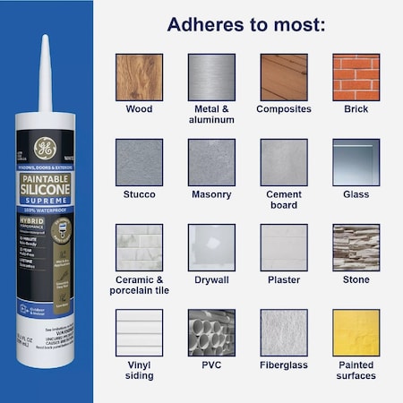 Ge Supreme Paintable Silicone Window & Door Sealant White 9.5 Oz. Cartridge 2733730
