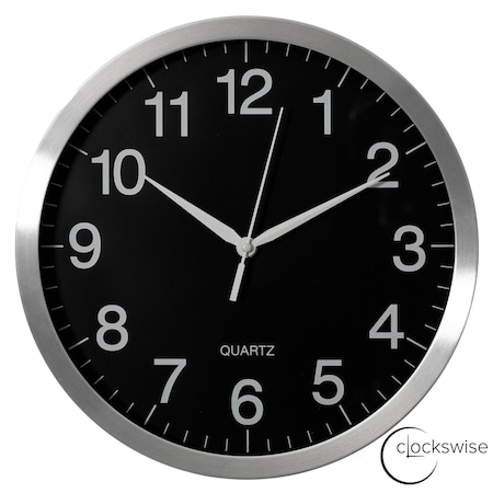 Clockswise 14-in Round Quartz Wall Clock Non-Ticking Battery Operated with Silent Sweep Movement, QI004745.BK.14