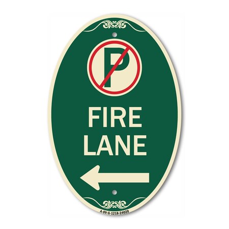 Signmission Fire Lane No Parking Symbol and Left Arrow, 12 In X 18 In Architectural Oval, Heavy Gauge Aluminum A-OV-G-1218-24020