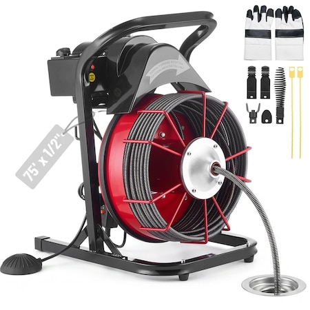 Vevor Drain Cleaner Machine Drain Auger 75FT x 1/2 Inch Manual Feed & 4 Cutters RC-9002G