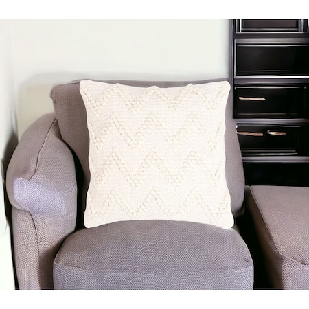 Homeroots 18" X 18" Off White Chevron Cotton Blend Pillow Cover With Texture 534553