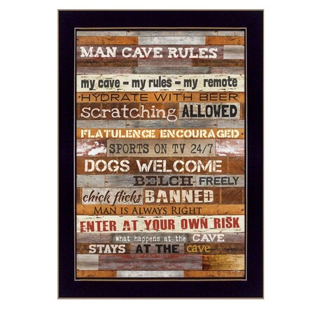 Homeroots Man Cave Rules 1 Black Framed Print Wall Art 405175