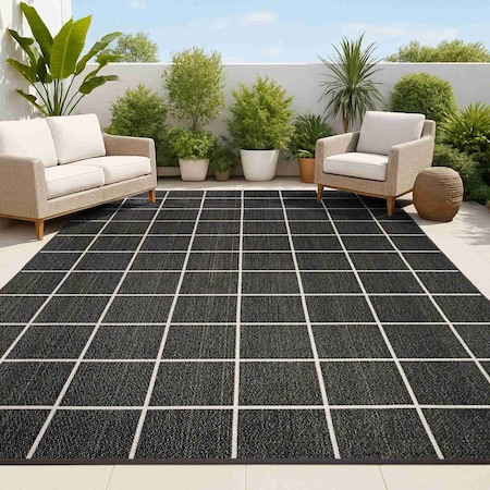 Jonathan Y Grid Modern Squares Dark Gray/Cream 4 ft. x 6 ft. Indoor/Outdoor Area Rug SMB200B-4