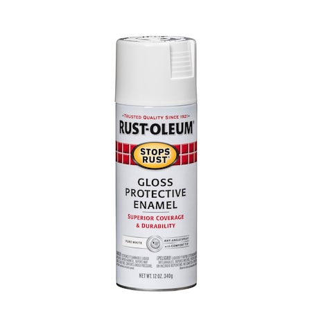 Rust-Oleum Spray Paint, Pure White, Gloss, Solvent, 12 oz. 250702