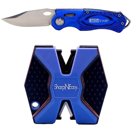 Accusharp Folding Knife, Aluminum/Stainless Steel Blade, Blue Handle 044C