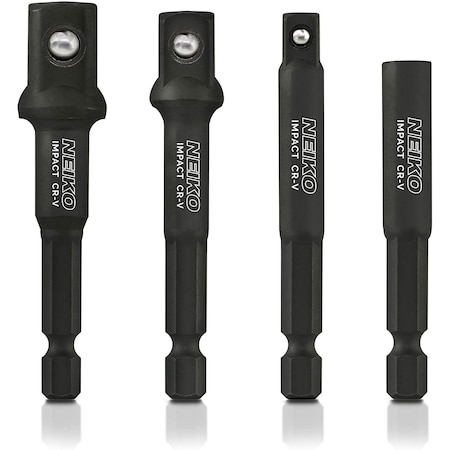 Neiko Impact Socket Adapter and Magnetic Bit Holder Set, 4-Piece Set, CR-V Steel 00244A