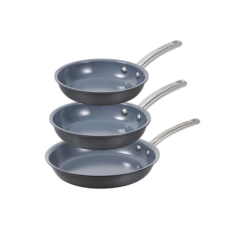 Black & Decker 3-Piece Ceramic Hard Anodized Aluminum Skillet Set, Frying Pan Set, Gray BDK120B