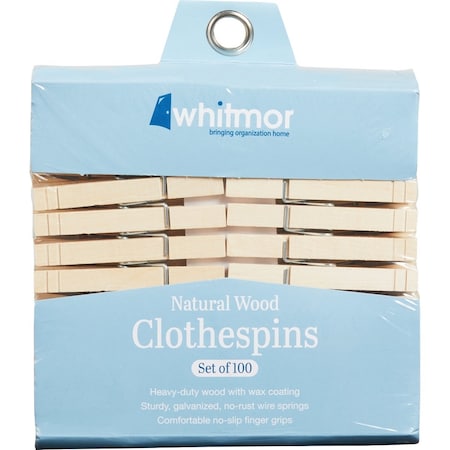 Whitmor Spring Hardwood Clothespins, 100PK 6026-868