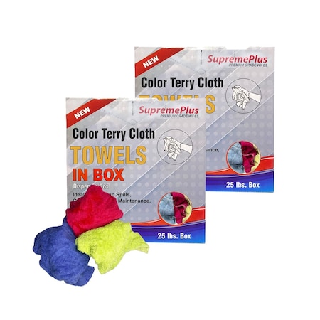 Supremeplus New Color Terry Towel Cleaning Rags, 25 lbs. Compressed Box, Pack of 2, 2PK SP-8018
