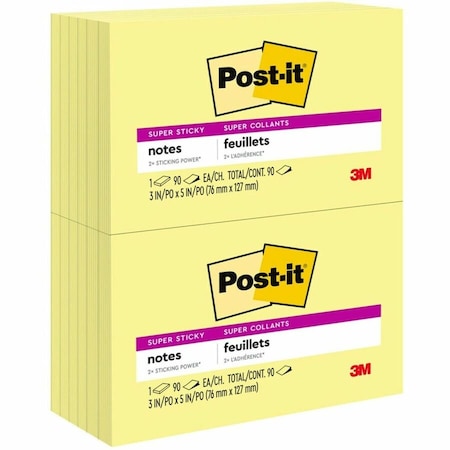 Post-It Super Sticky Notes, 3x5 In., Yellow, PK12 655-12SSCY