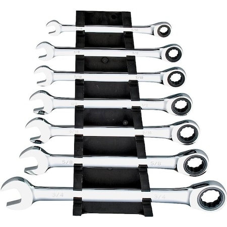 Vulcan Wrench Set, 7-Piece, Chrome Vanadium Steel, Mirror Polish, Silver, Specifications: SAE Measurement PG7I