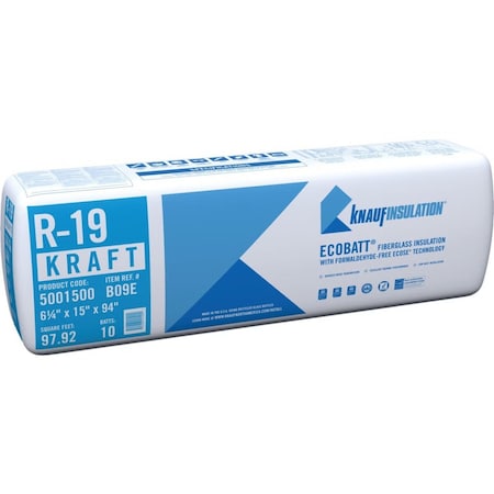 Knauf R-19 Kraft Faced Fiberglass Roll Insulation, bundle of 4 bags, covers 391.68SF, 4PK 5001500