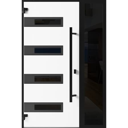 Vdomdoors Front Exterior Prehung Steel Door Ronex0131 Grey Sidelight Exterior Window Sidelite Entry Metal RONEX0131EXD-GRE-W36+14 X H80-RH-I