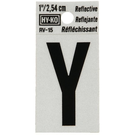 Hy-Ko Reflective Letter, Character: Y, 1 in H Character, Black Character, Silver Background, Vinyl RV-15/Y
