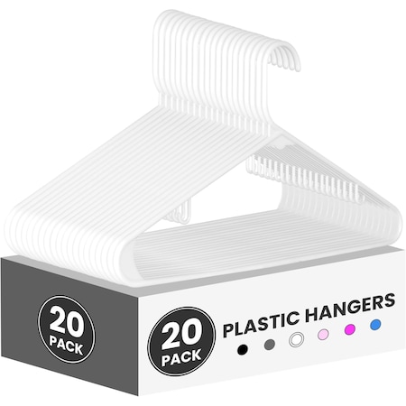 Simple Deluxe YSSOA Plastic Hangers, Clothes Hangers with Non-Slip Hooks, White, 20PK HKHANGPLASTC20WHT