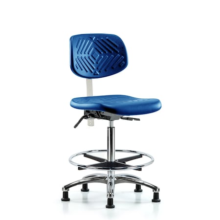 Blue Ridge Ergonomics Poly Clean Room Chair, High Bench, Foot Ring, Glides, Blue BR-NCR-PHBCH-CR-T0-A0-CF-RG-BLU