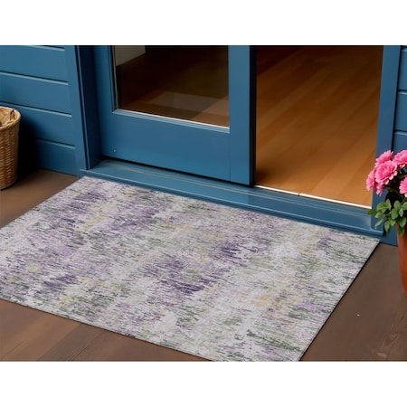 Homeroots 3' X 5' Lavender And Purple Striped Washable Indoor Outdoor Area Rug  609552