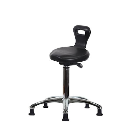 Blue Ridge Ergonomics Poly ESD Serpent Sit-Stand Stool Chrome-Medium Bench Ht with ESD Stationary Glides in ESD Black Poly ESD-PSPMBSO-CR-NF-EG