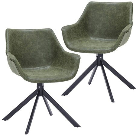 Leisuremod Markley Swivel Leather Dining Arm Chair with Iron Legs, 2PK ESCBL-26-G2