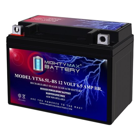 Mighty Max Battery YTX6.5L-BS - 12 Volt 6.5 AH, 70 CCA, Rechargeable Maintenance Free SLA AGM Motorcycle Battery MAX4148359