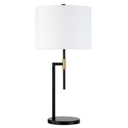 Homeroots 25" Black and Gold Metal Table Lamp With White Drum Shade 524424